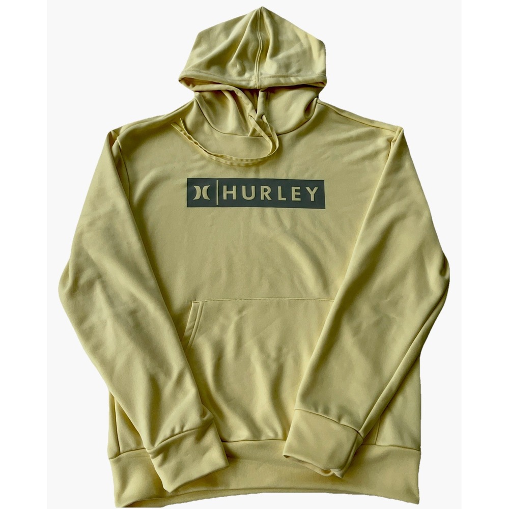 Hurley Mens Hoodie Pullover Logo Sweatshirt Yellow Small Performance Fleece